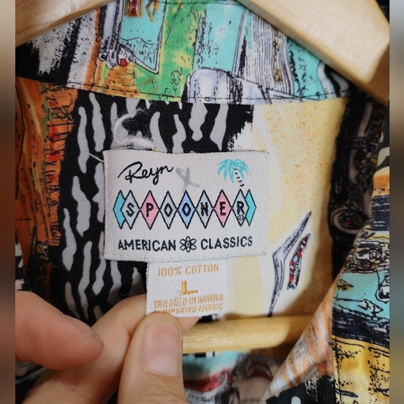 Reyn Spooner Shirt American Classics Button Front Short Sleeve 50s 60s Cars L - Picture 6 of 6